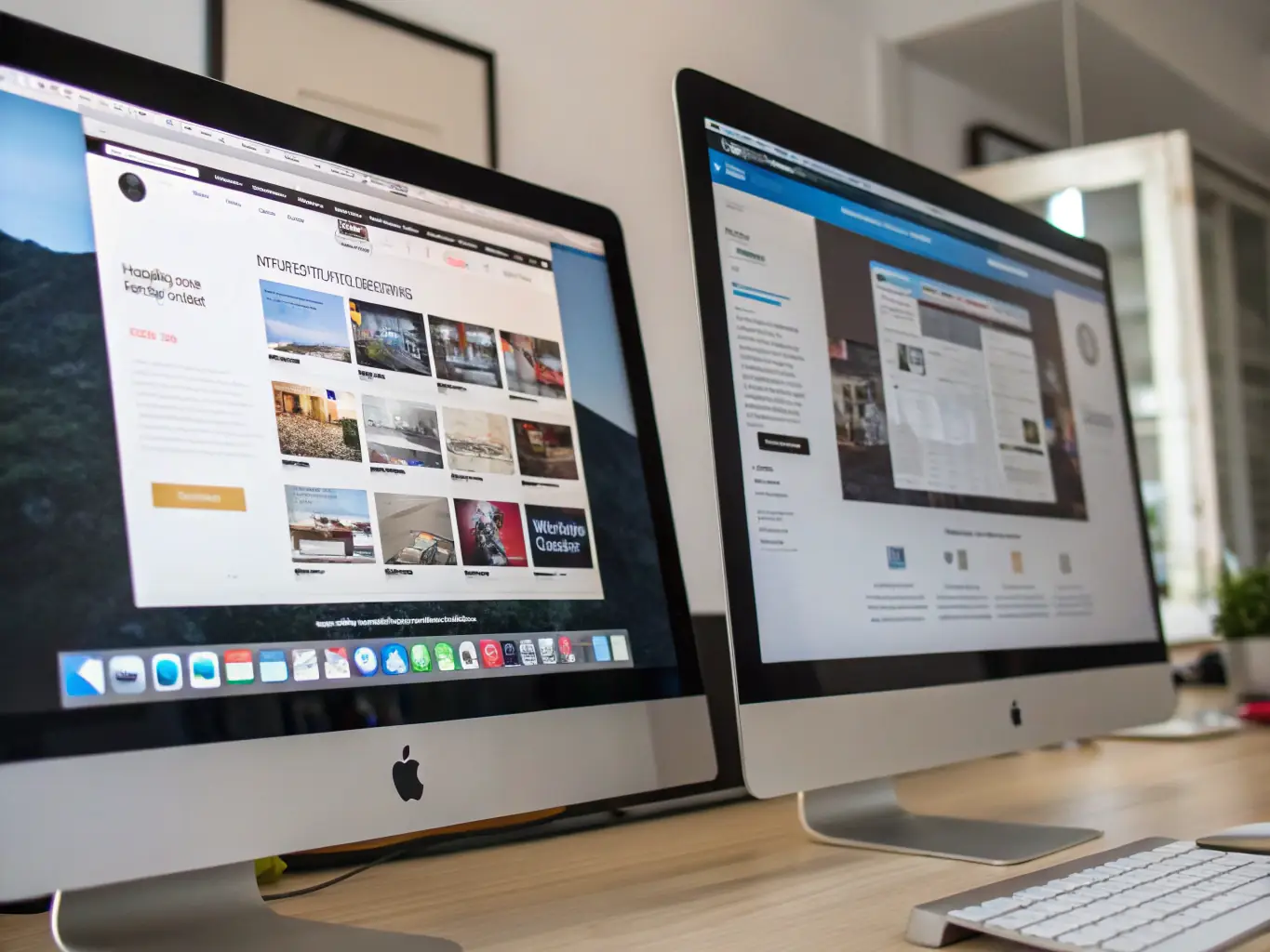 A before-and-after image showcasing a website redesign project, highlighting the improved user experience and visual appeal achieved by Horizon Media Management.